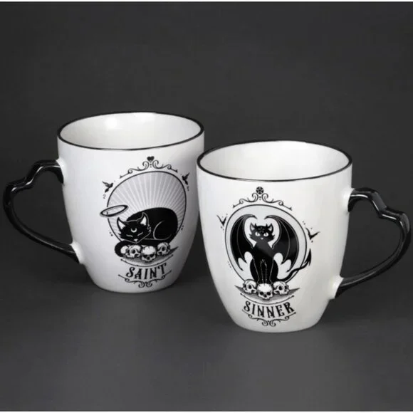 Alchemy Gothic  Saint & Sinner Mug Set  Bone China w/ Coasters Gothic  Ritual - www.disolcolor.com